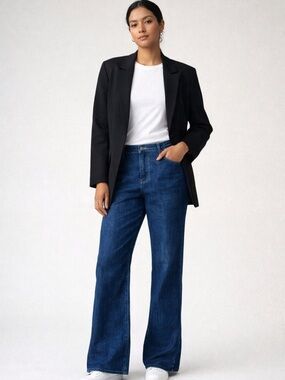 by Womyn Trouser Jeans Wide Leg Flare Dark Wash Sz 8